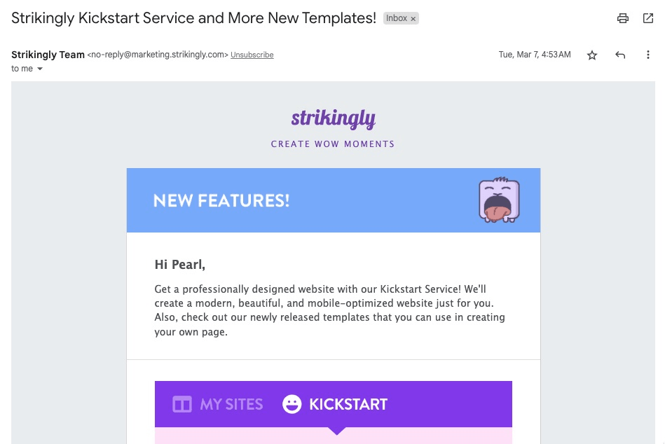 null Strikingly Sends Out Regular Personalized Emails